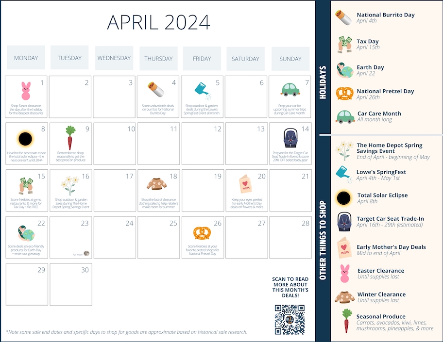 april 2024 calendar with best sales and holidays to shop