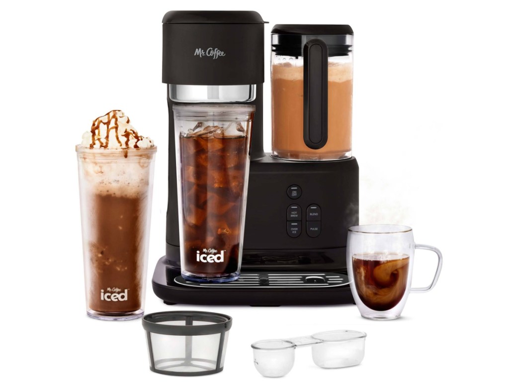 Mr. Coffee 3-in-1 Single-Serve Frappe, Iced, and Hot Coffee Maker w_ Blender in Black