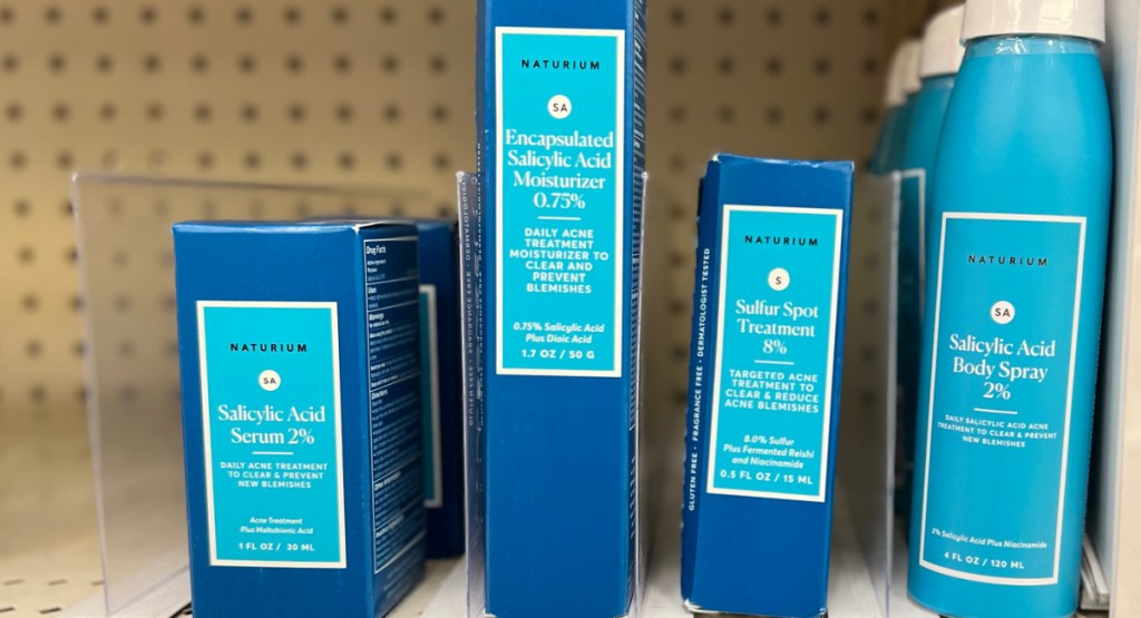 Naturium skincare products displayed on store shelf