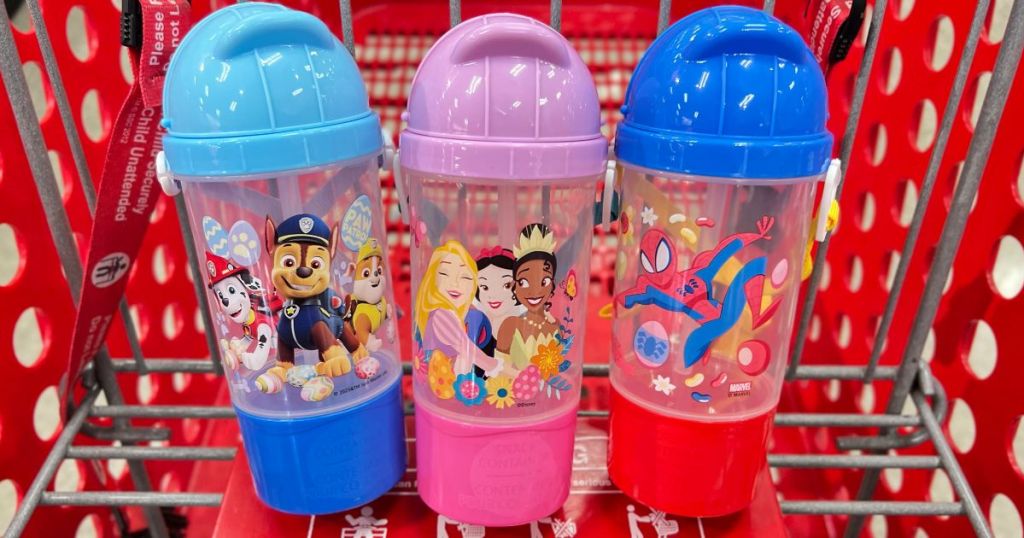 3 New kids tumblers at target. Drink on the top, snack on the bottom