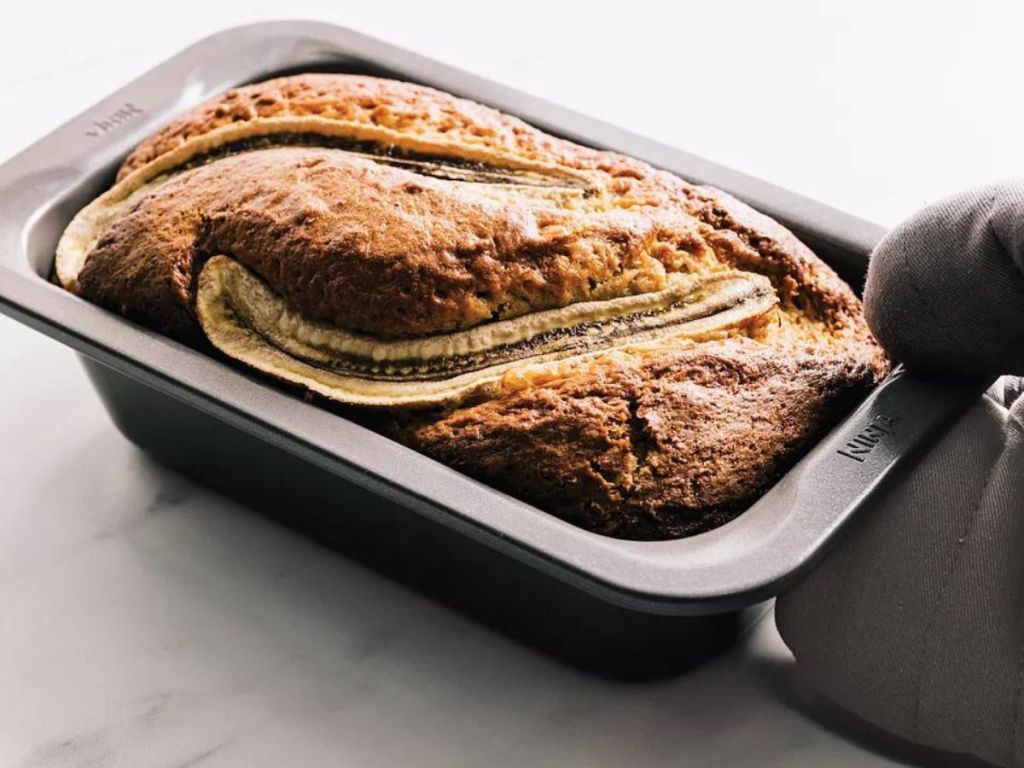 Ninja Foodi Loaf pan with a bread in it