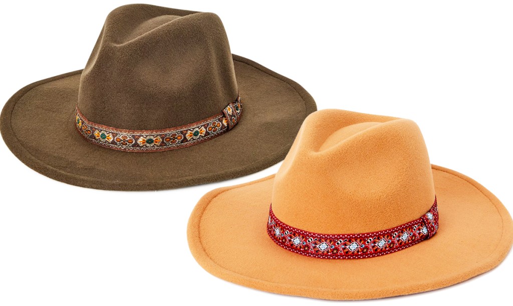 dark brown and light brown fedora hats