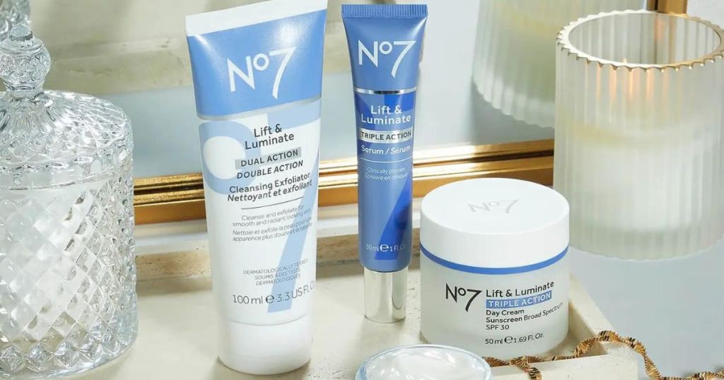 No7 Skincare products on a table