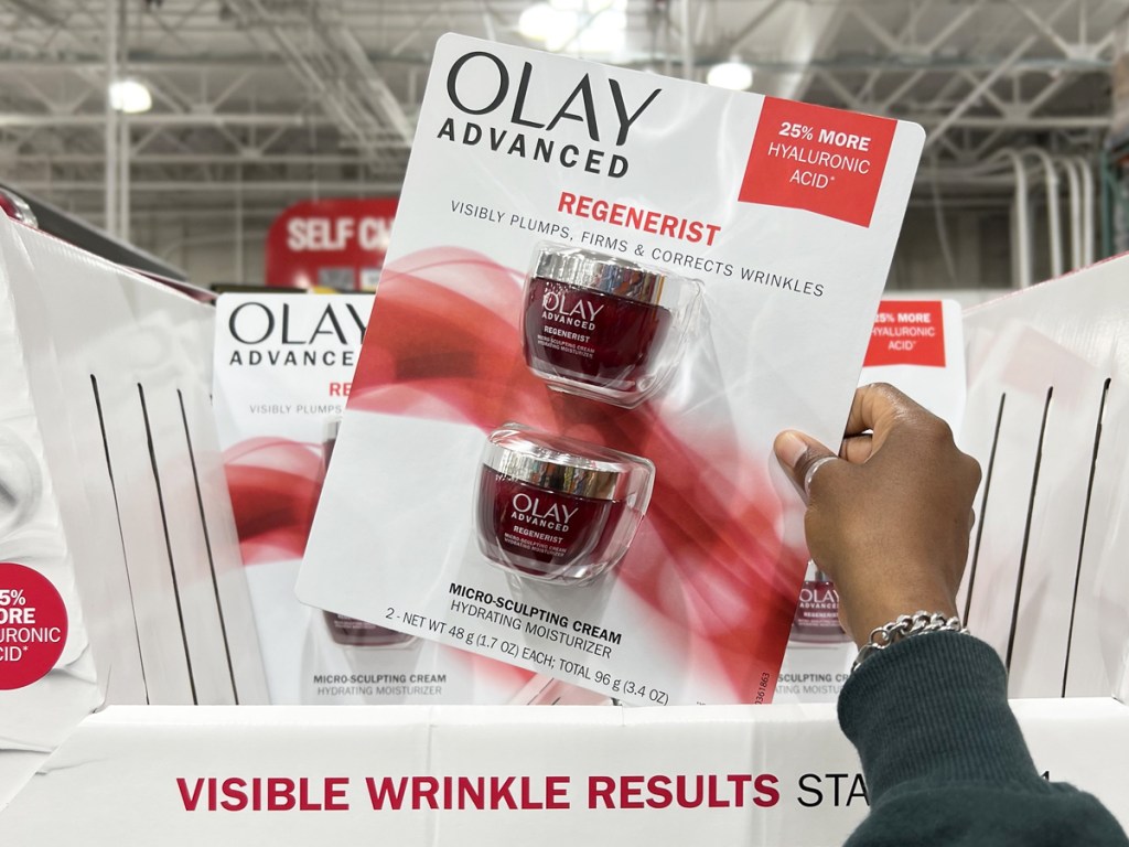 hand holding up a 2 pack of Olay Regenerist Advanced Micro-Sculpting Cream
