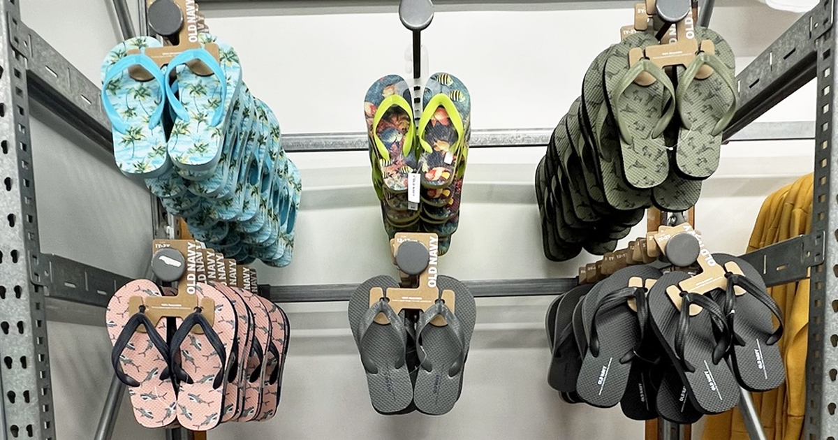 display of old navy flip flops in store