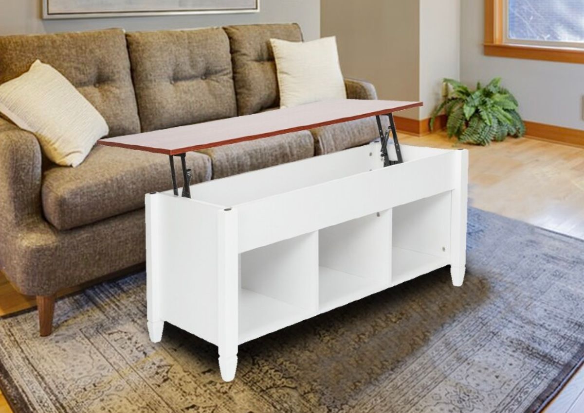 Outopee Wood Industrial Coffee Table w Storage