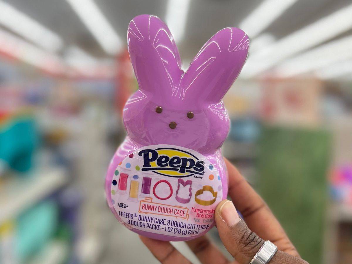 Hand holding up a Peeps Bunny Shaped Case of Scented Dough