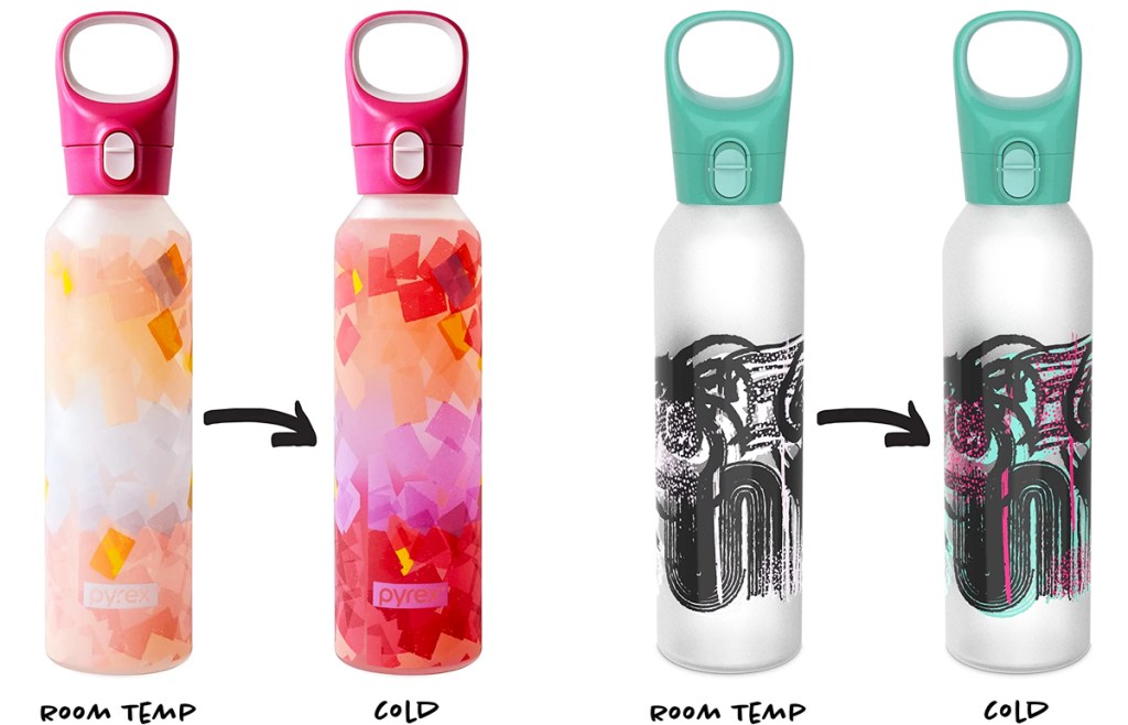 two color changing glass pyrex water bottles
