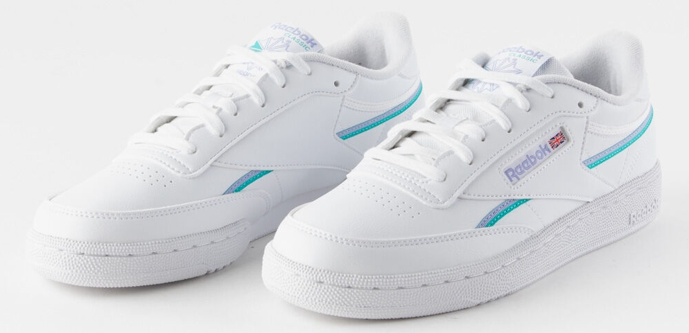 Pair of white sneakers with light blue accents