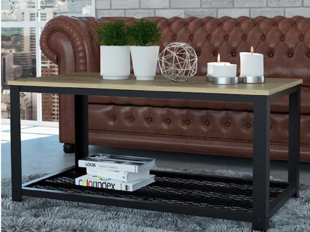 RST Brands Emery Tan Modern Coffee Table in living room