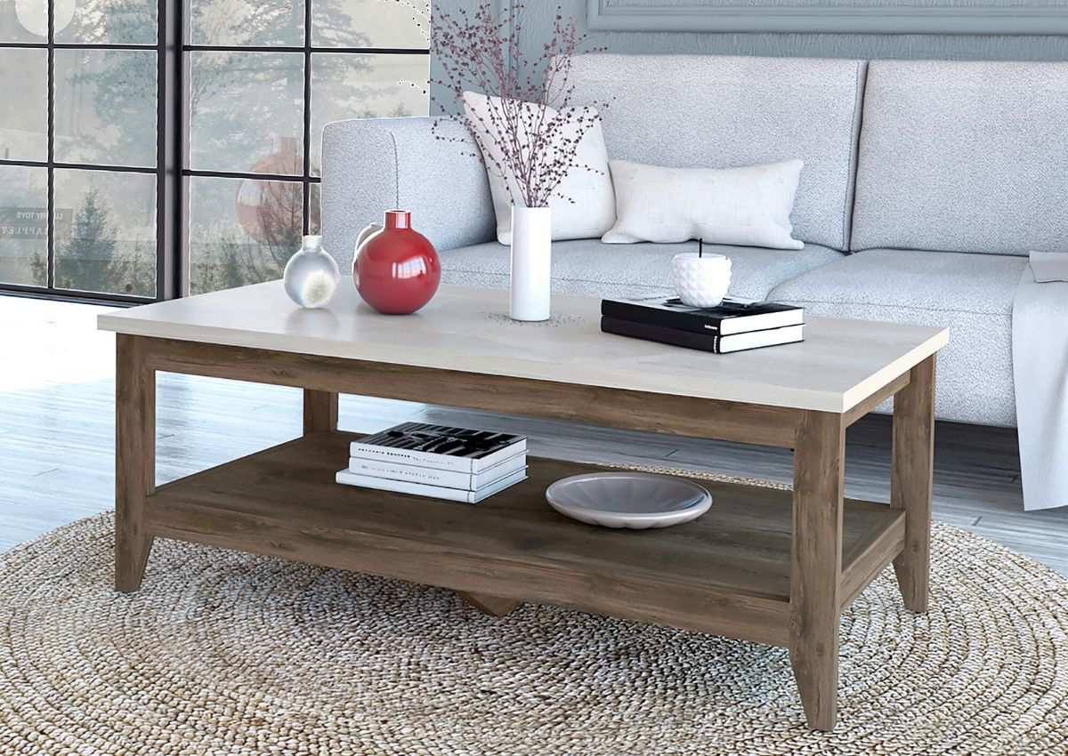 RST Brands Paulson White MDF Rustic Coffee Table w Storage
