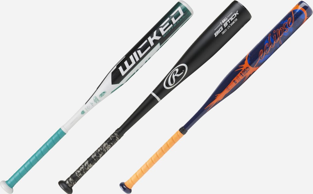 three baseball bats