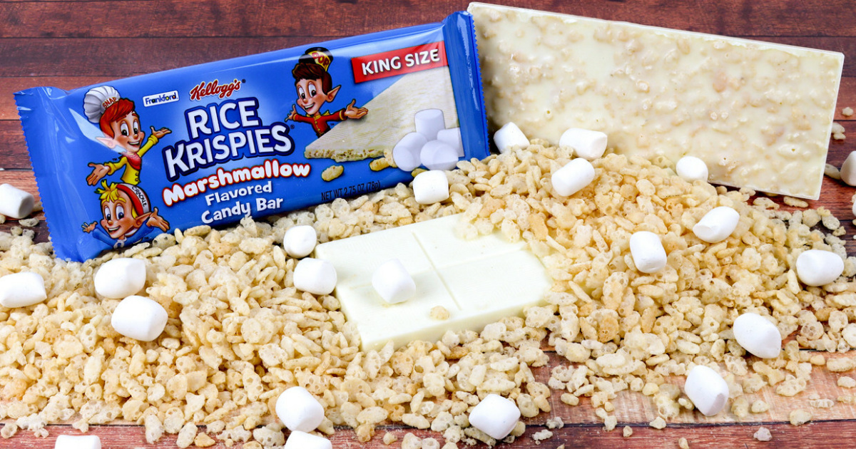 Rice Krispies Candy Bars in pile of cereal 