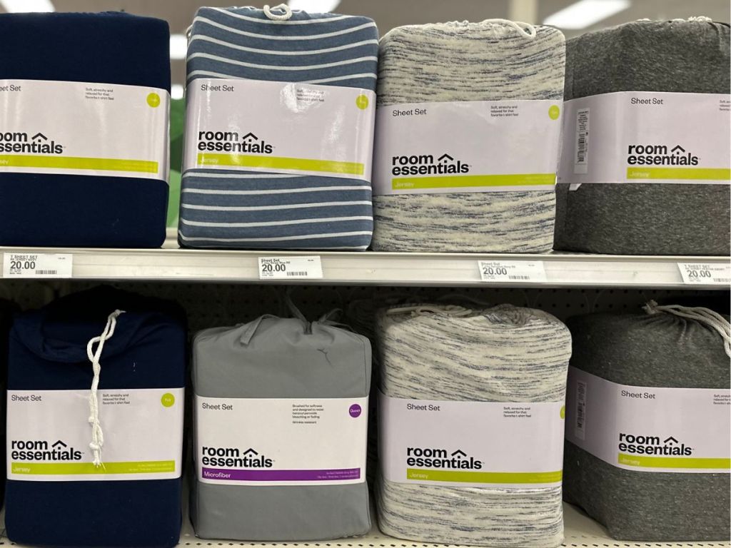 Shelf at Target with Room Essentials Jersey Sheet Sets