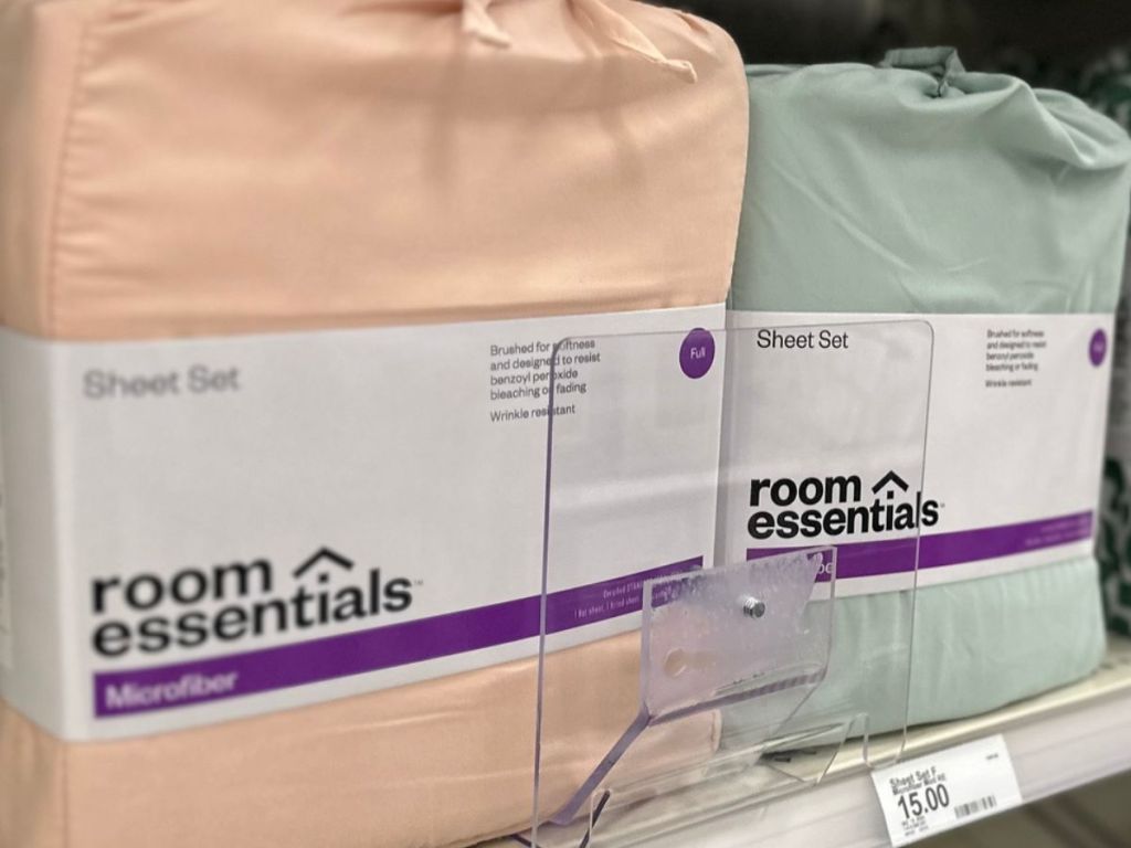 Shelf at Target with room Essentials Microfiber Sheet Sets