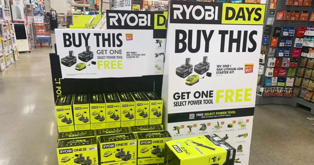 Ryobi BOGO Tools display at Home Depot
