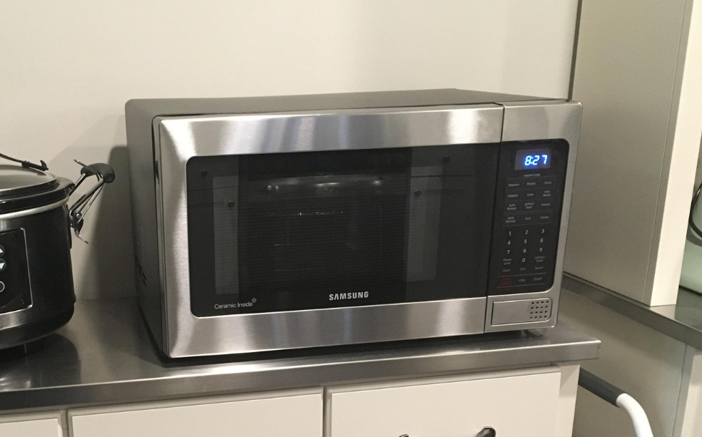 microwave sitting on a counter