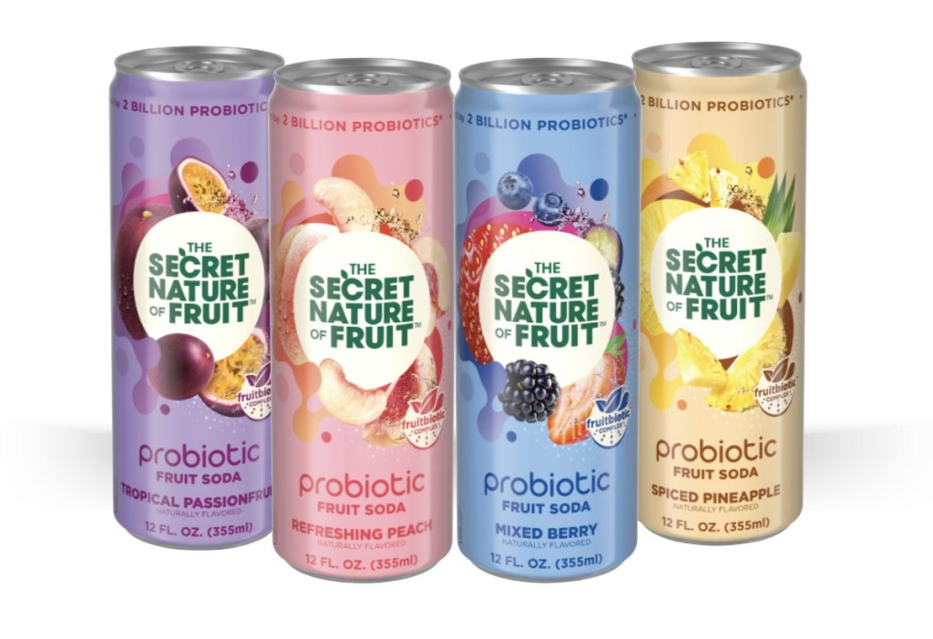 A collection of Dole's new product for 2023: The Secret Nature of Fruit Probiotic sodas