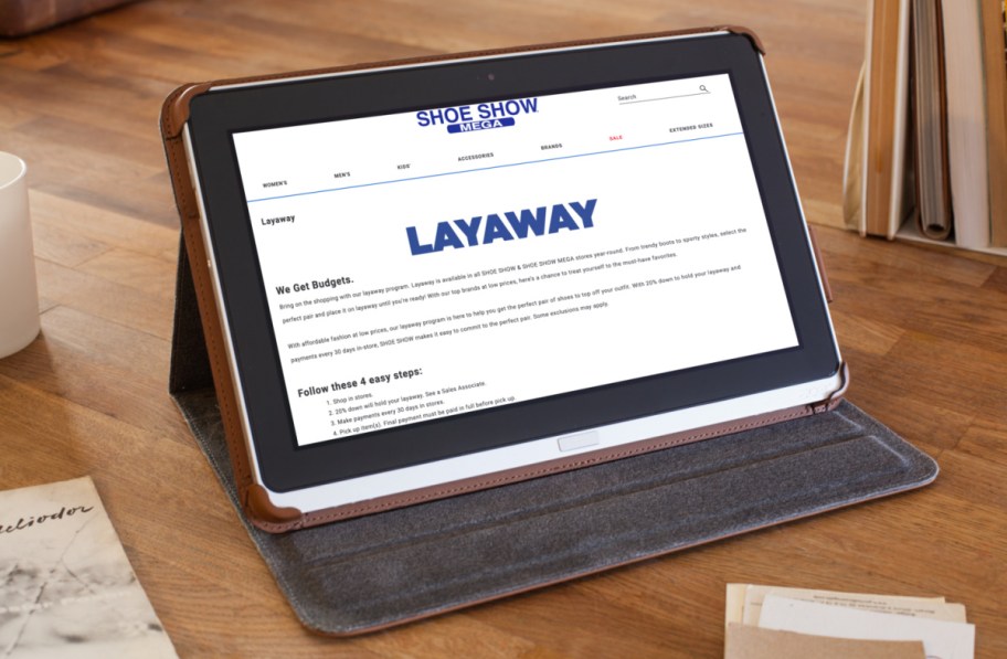 The Shoe Show Layaway Webpage on a tablet