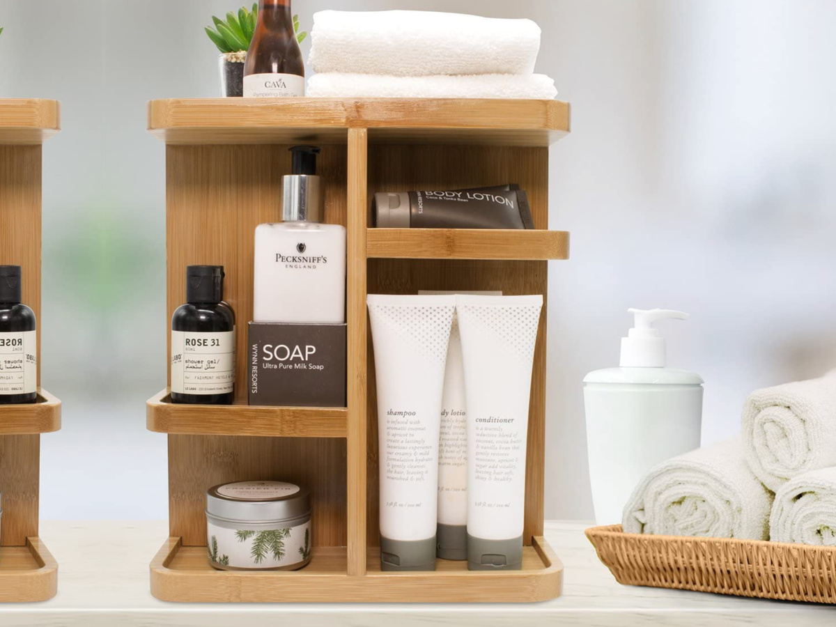 Bamboo Rotating Organizer Just $29 Shipped (Use for Makeup, Office Supplies, & More!)