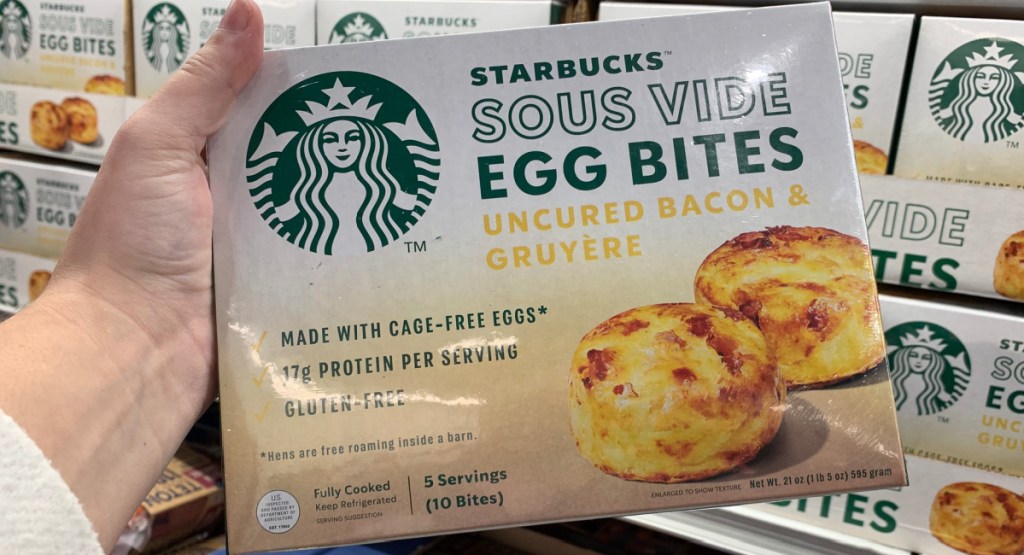 Starbucks sous vide egg bites in woman's hand at the store