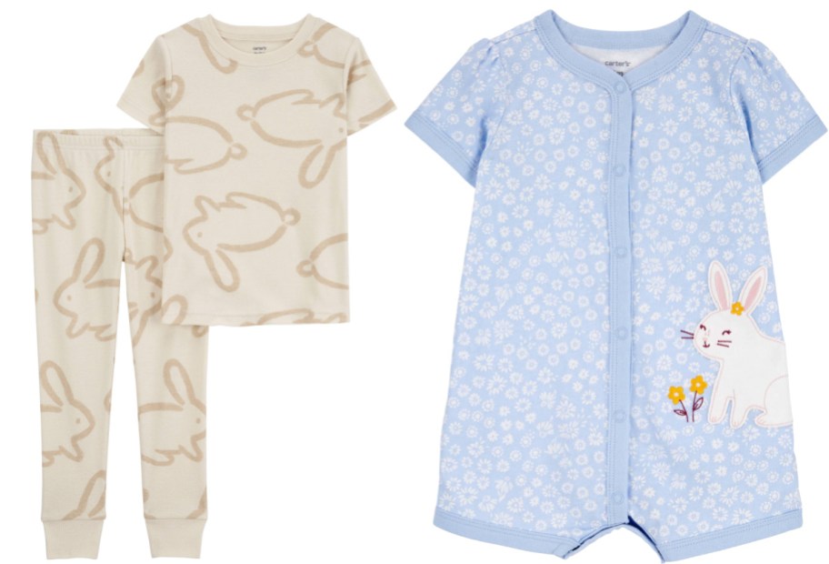 Stock image of carters bunny pjs and bunny romper