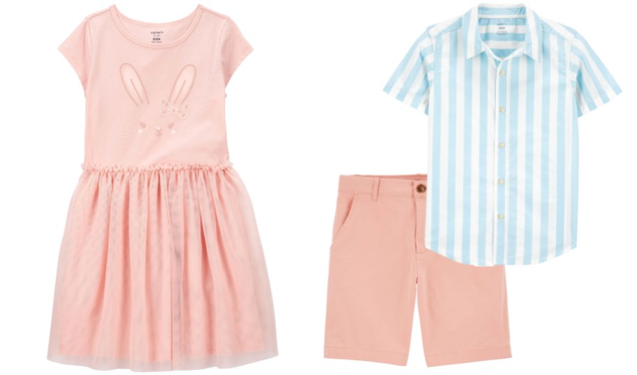 Stock image of carters kids pink dress and shirt with shorts set