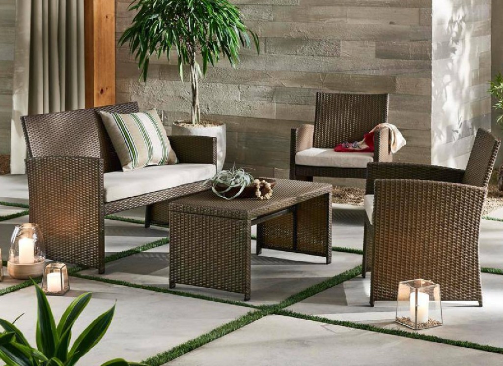 Stylewell Park Trail 4-Piece Wicker Patio Conversation Set with Cushions