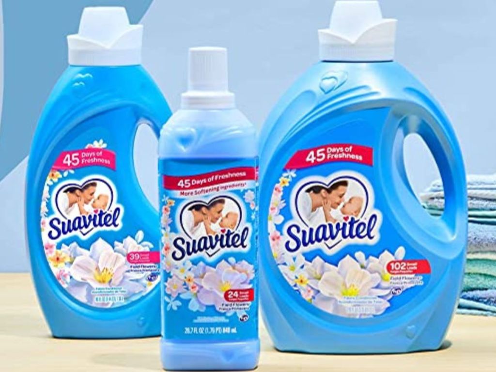 3 different size bottles of suavitel fabric softener