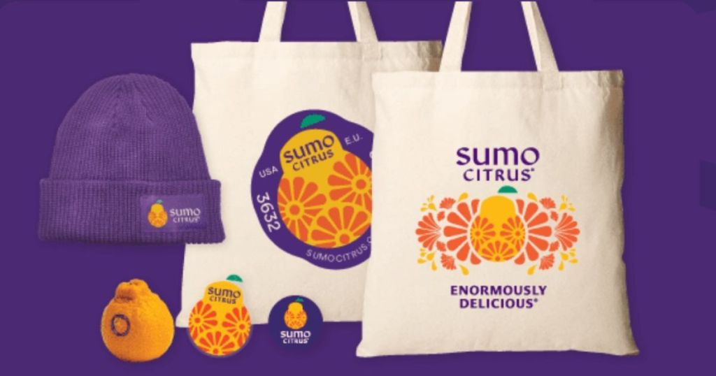 Sumo Citrus beanie and 2 tote bags all with the Sumo Citrus logo and graphic