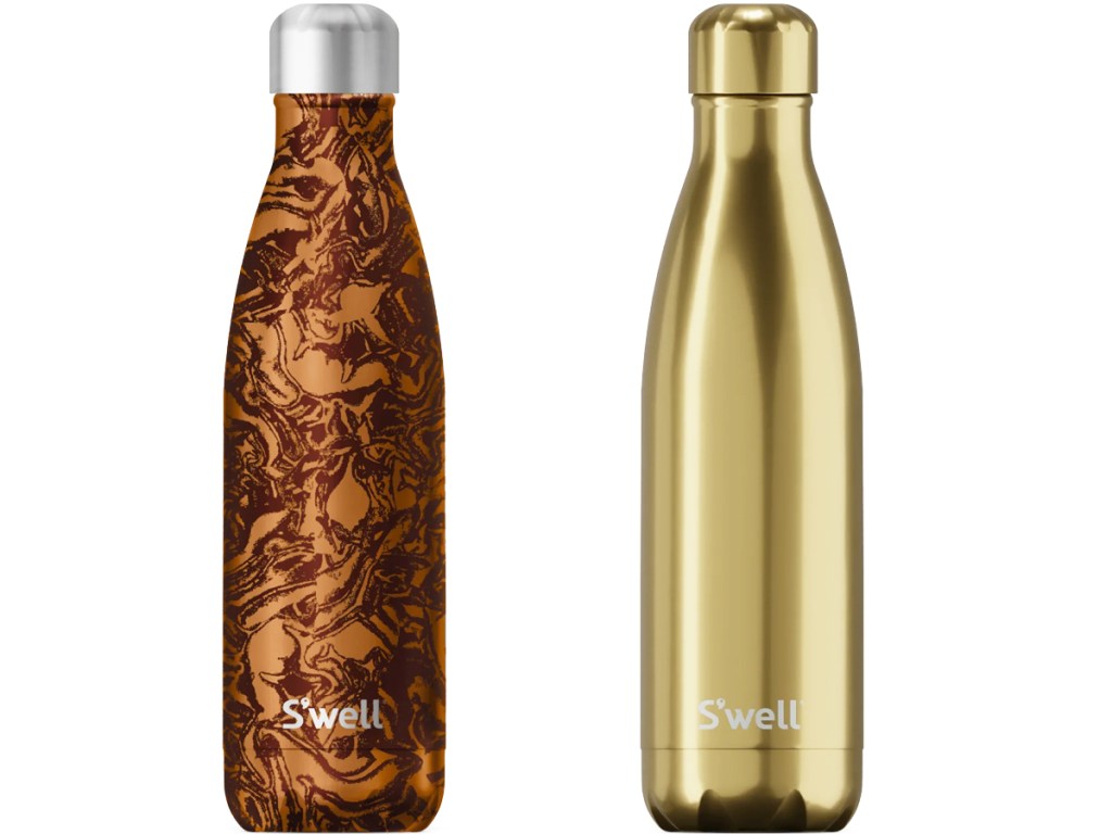 brown swirl and gold s'well water bottles