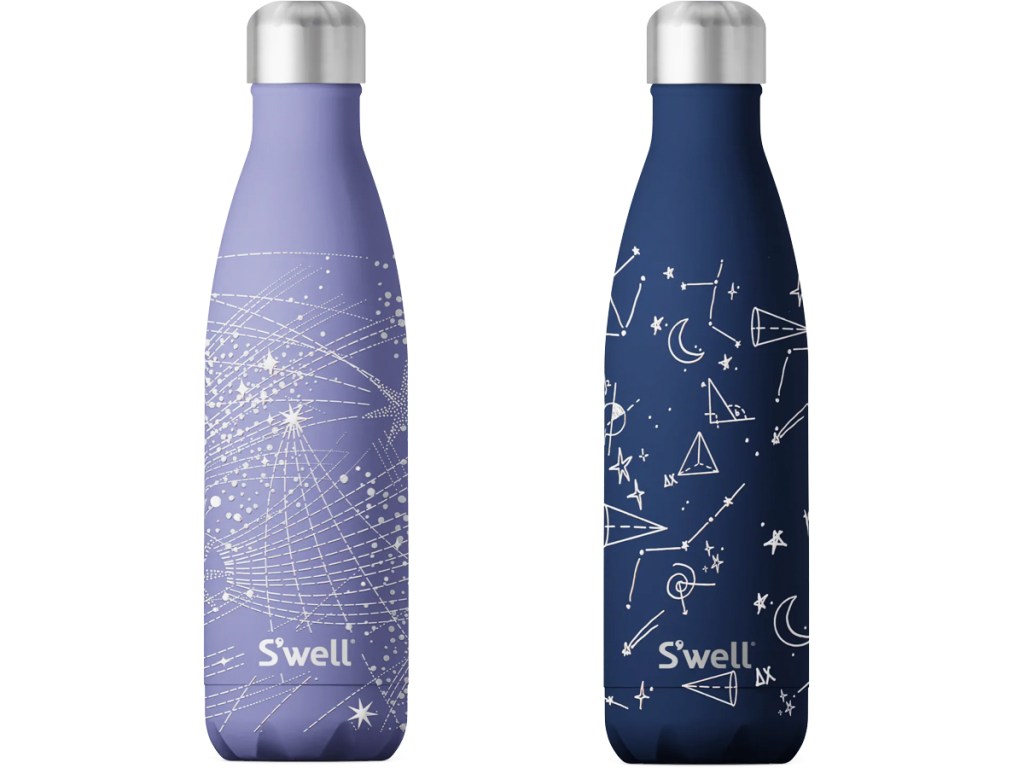 purple and blue star print s'well water bottles