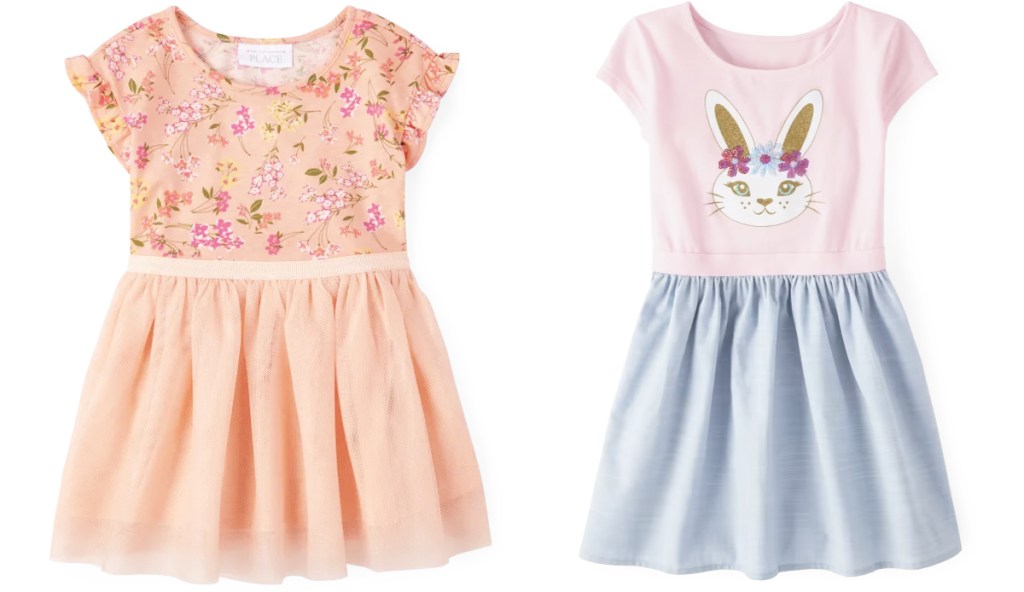 floral and bunny print dresses