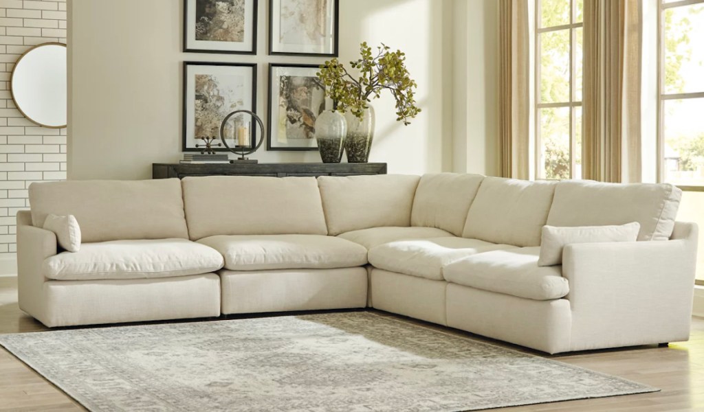 cream sectional in styled living room