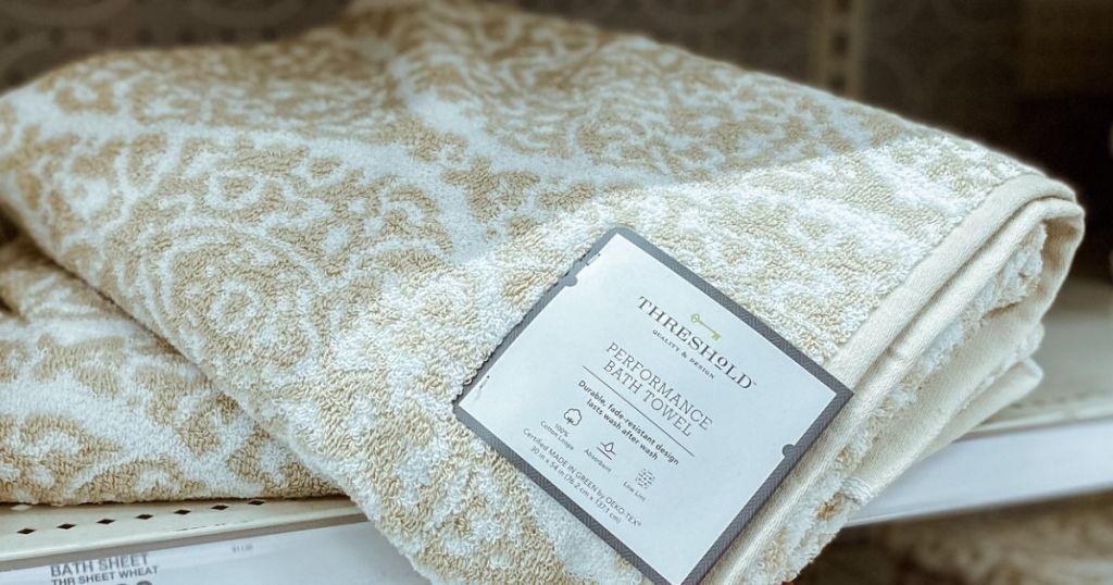 Threshold Bath Towel in a tan and white print