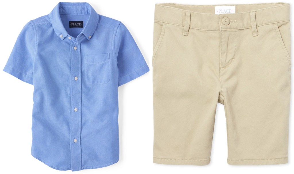 The Children’s Place Uniform Boys Oxford Button Down Shirt and Girls Chino Shorts