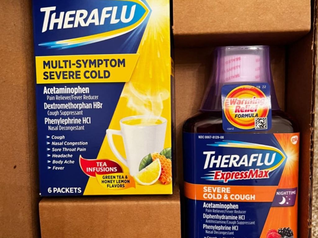 Theraflu syrup and powder in package