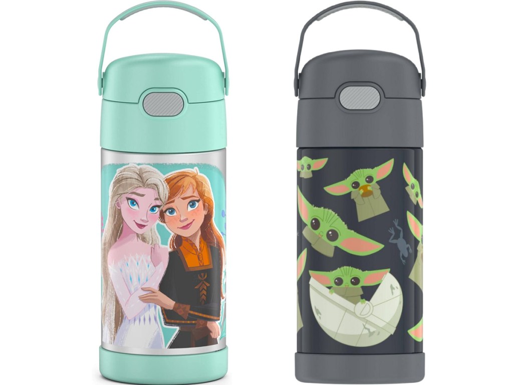 Thermos Funtainer Kids Character Straw Bottles in frozen 2 and baby Yoda