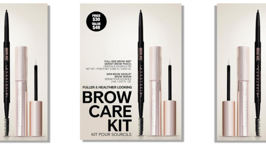 Three stock images of Anastias Beverly Hills brow care kit