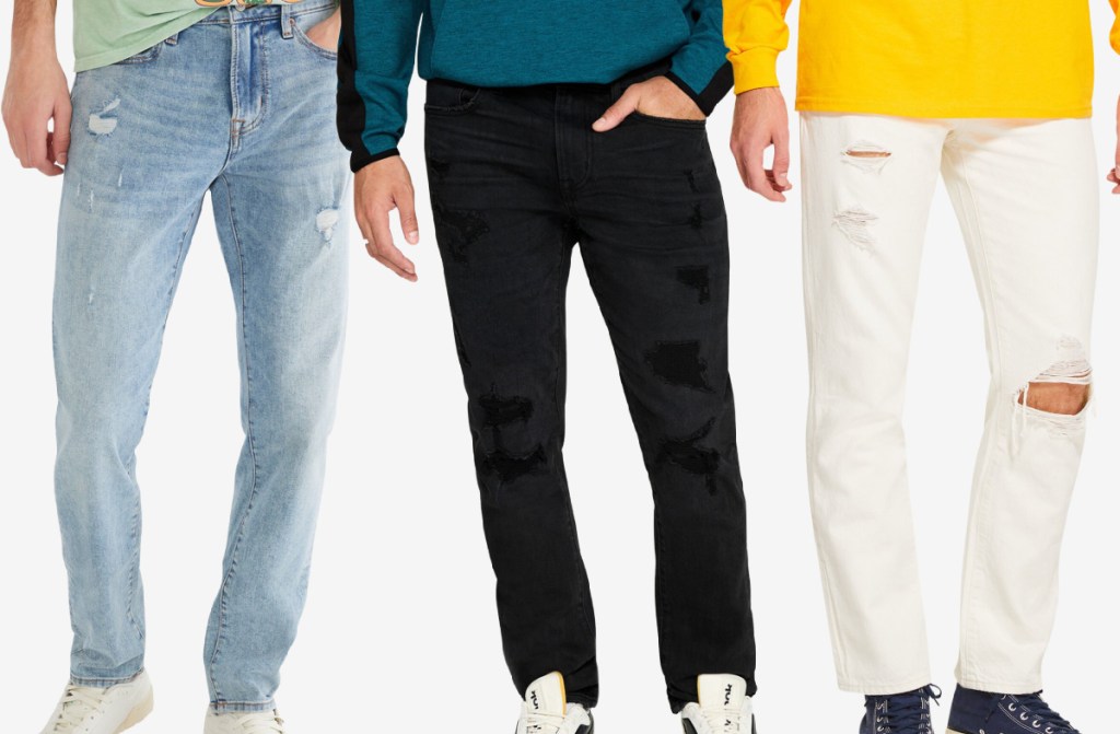 Three stock images of men wearing Aeropostale jeans