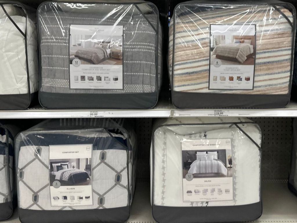 Threshold Comforter Sets on shelf at Target