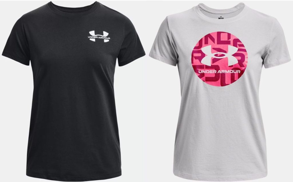 stock images of two under armour women's short sleeve tees