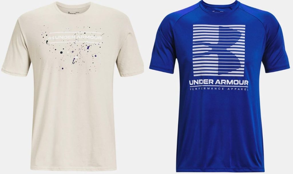 stock images of two under armour men's short sleeve tees
