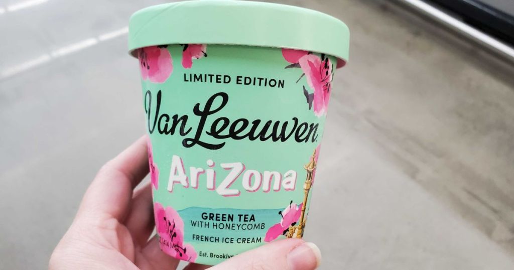 hand holding Van Leeuwen Arizona Green Tea ice cream