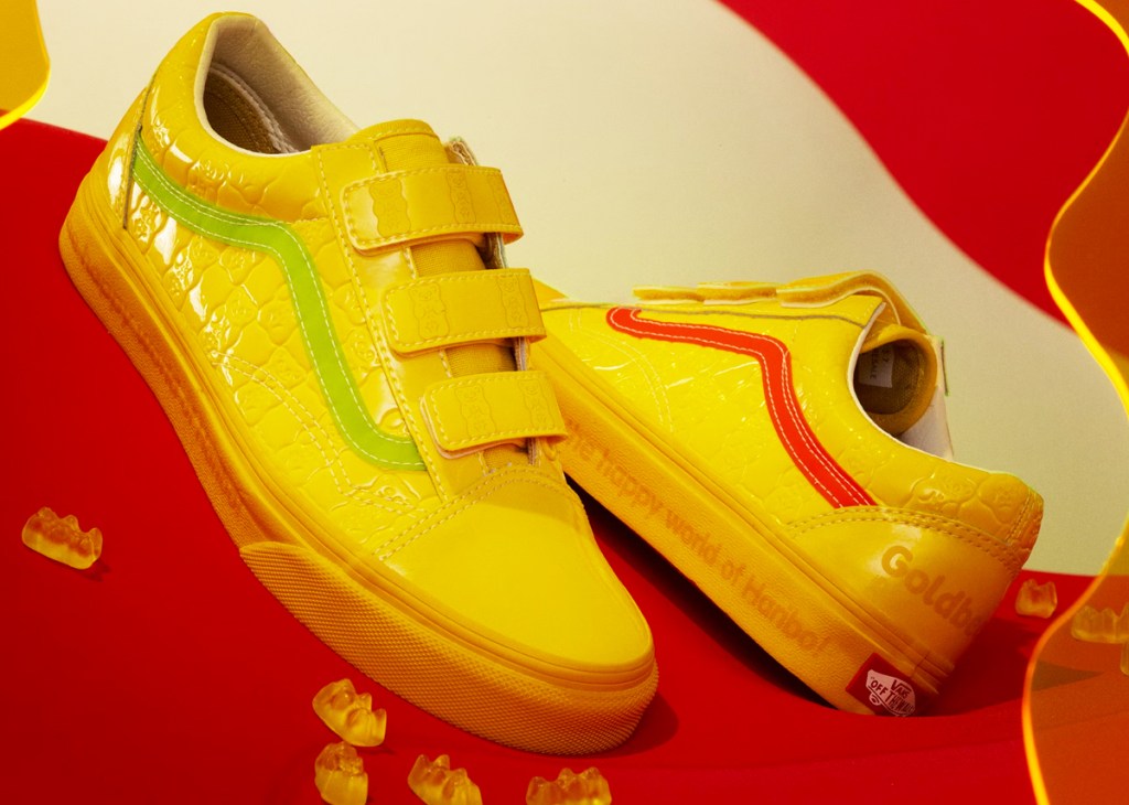 yellow pair of velcro vans shoes