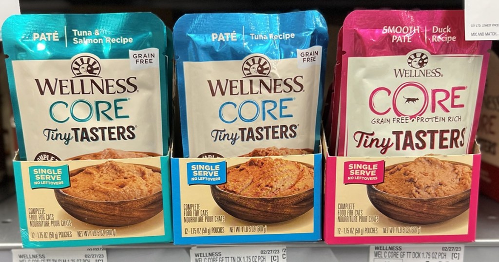 Wellness Cat Food Toppers on store shelf