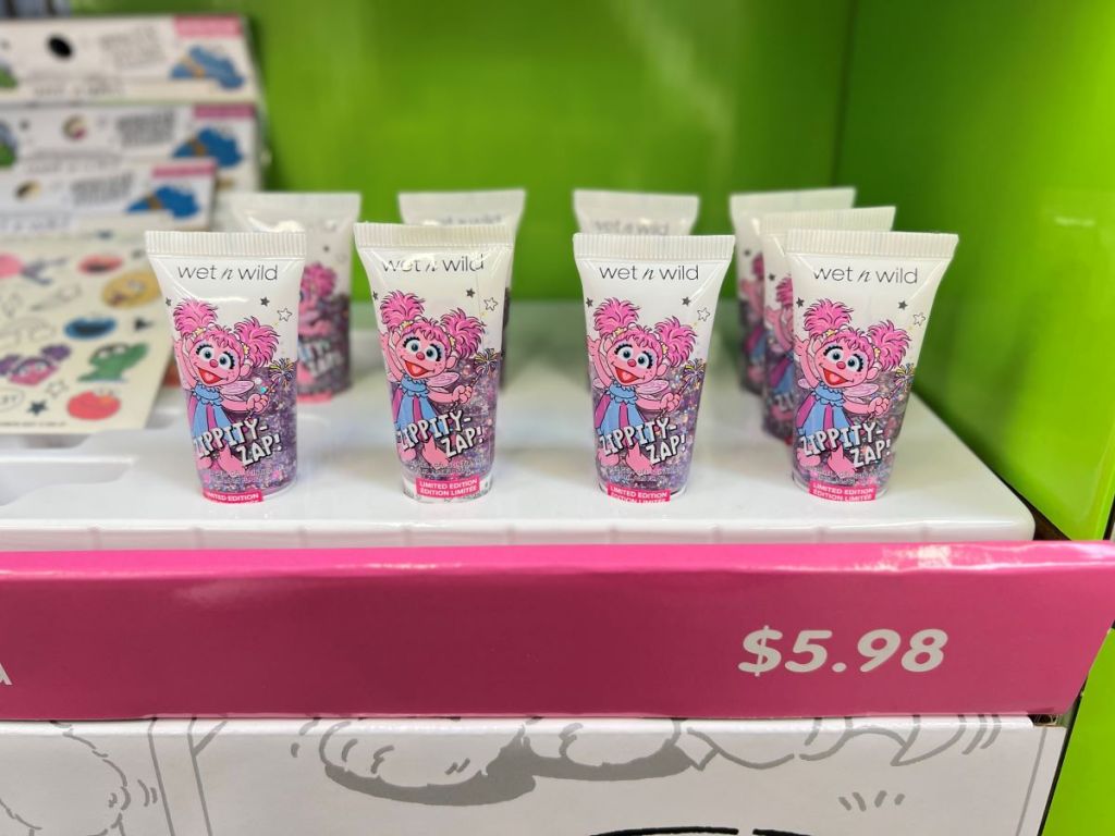 Display of Sesame Street glitter gels at a store