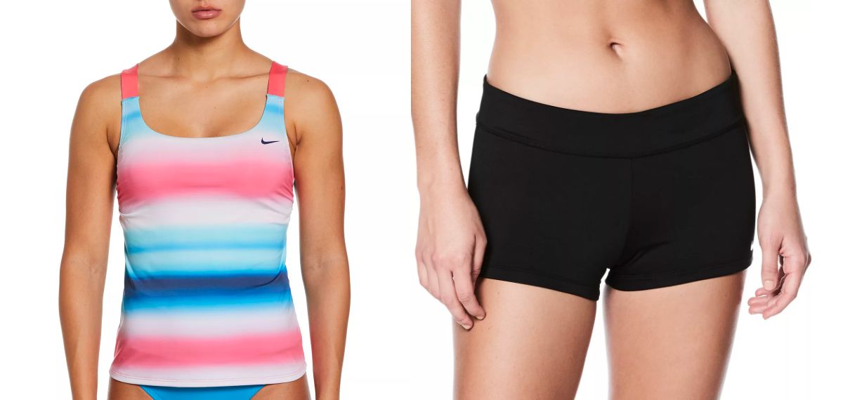Women's Nike Horizon Striped V-Back Tankini Top