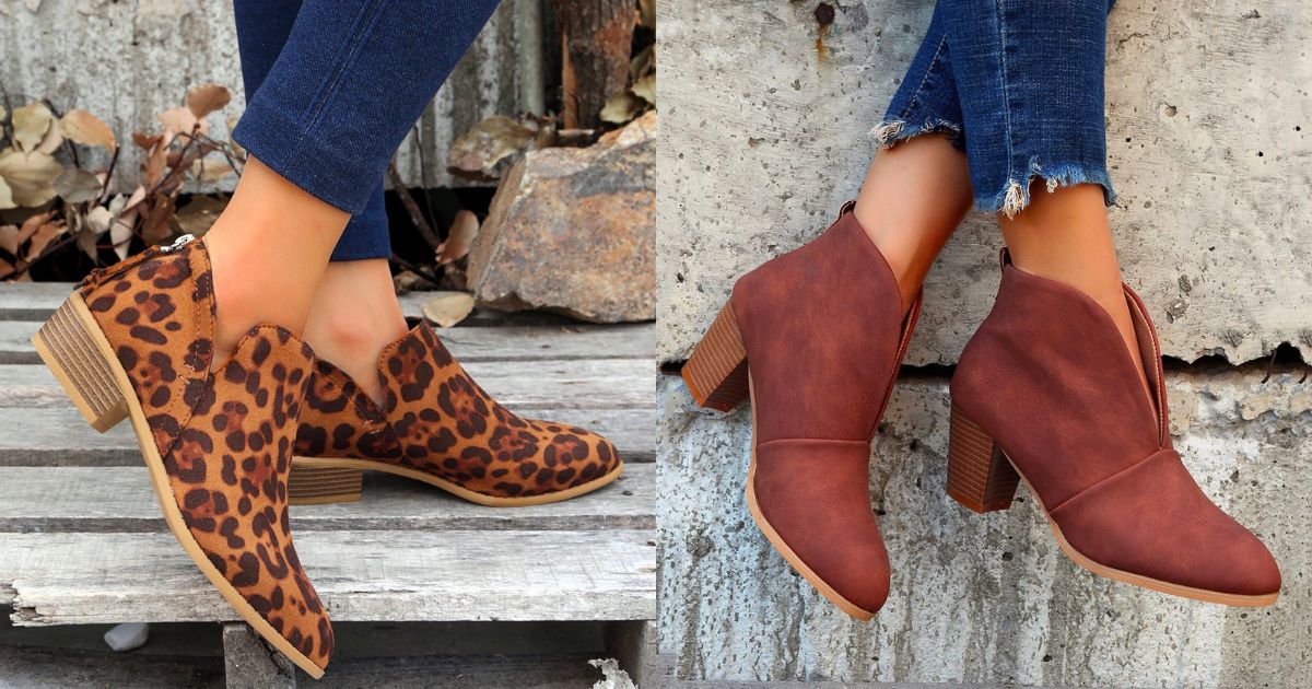 YASIRUN Womens Brown Orange Leopard Ankle Boots