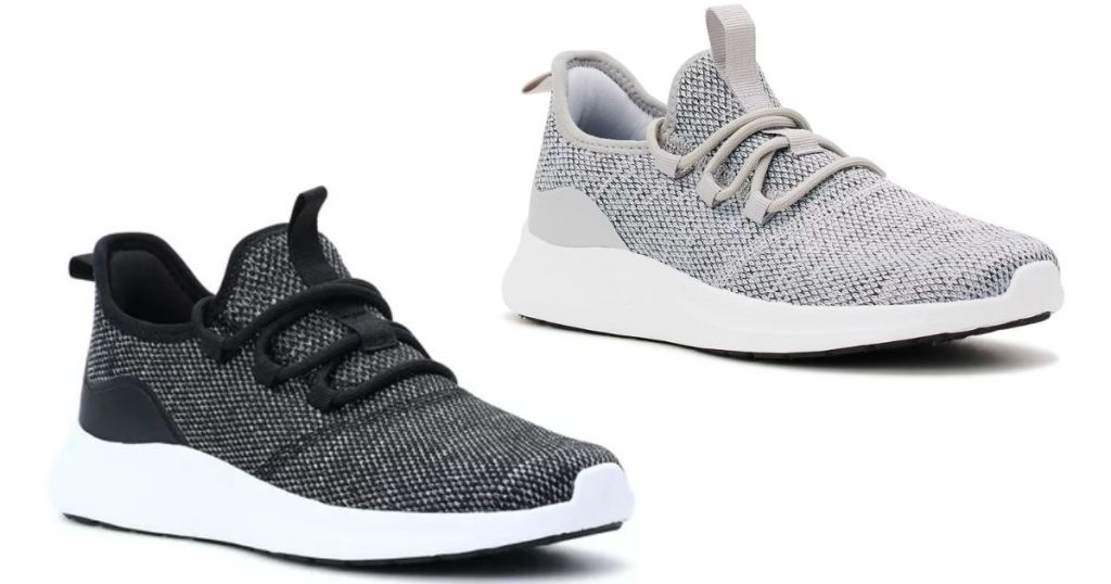 avia knit sneakers in black and gray stock image